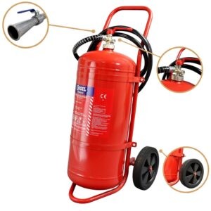 A diagram of Vigils 50kg Powder Wheeled Extinguisher