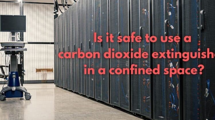 Server room with the title 'Is it safe to use a carbon dioxide extinguisher in a confined space'