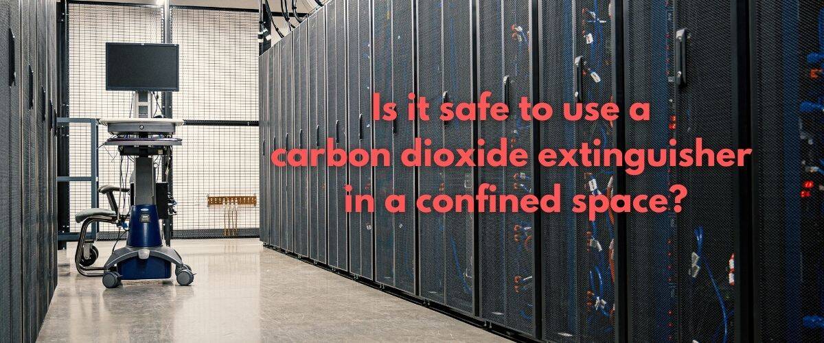 Server room with the title 'Is it safe to use a carbon dioxide extinguisher in a confined space'