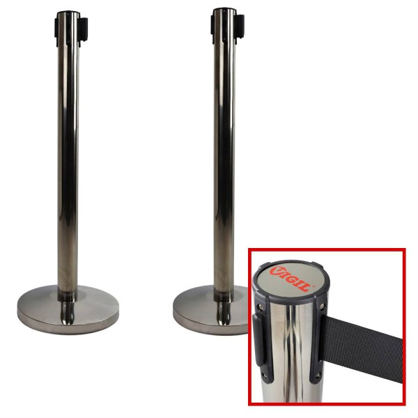 Queue Barriers - Black and Silver – Pack of 2