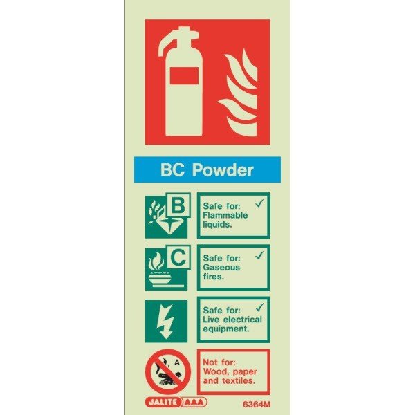 BC powder fire extinguisher sign portrait