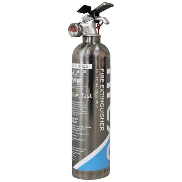 Firexo 500ml All Fires Extinguisher – Stainless Steel Front Angle